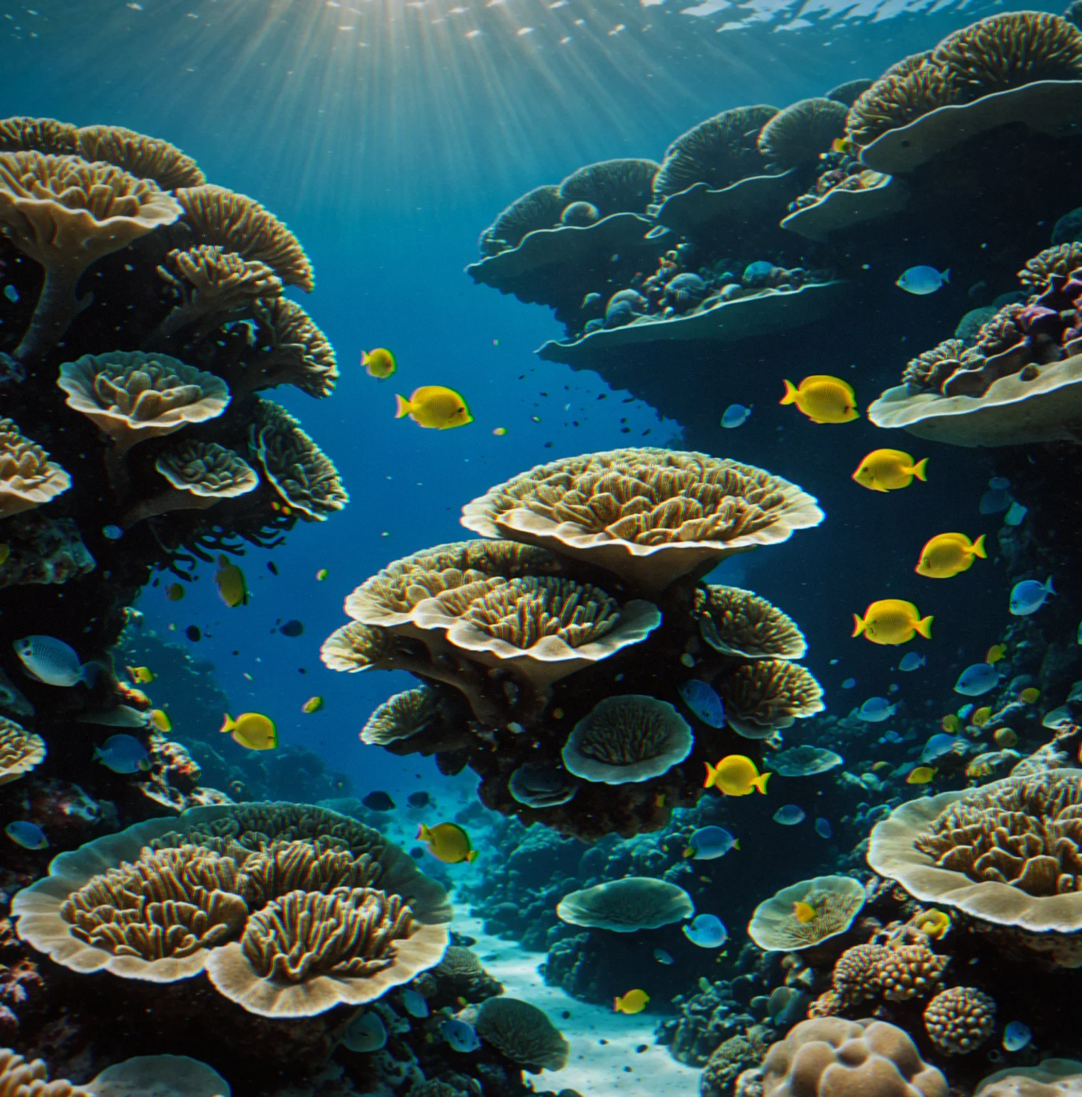 Brain coral in three stages at once — a small piece, something halfway there and a full-grown colony