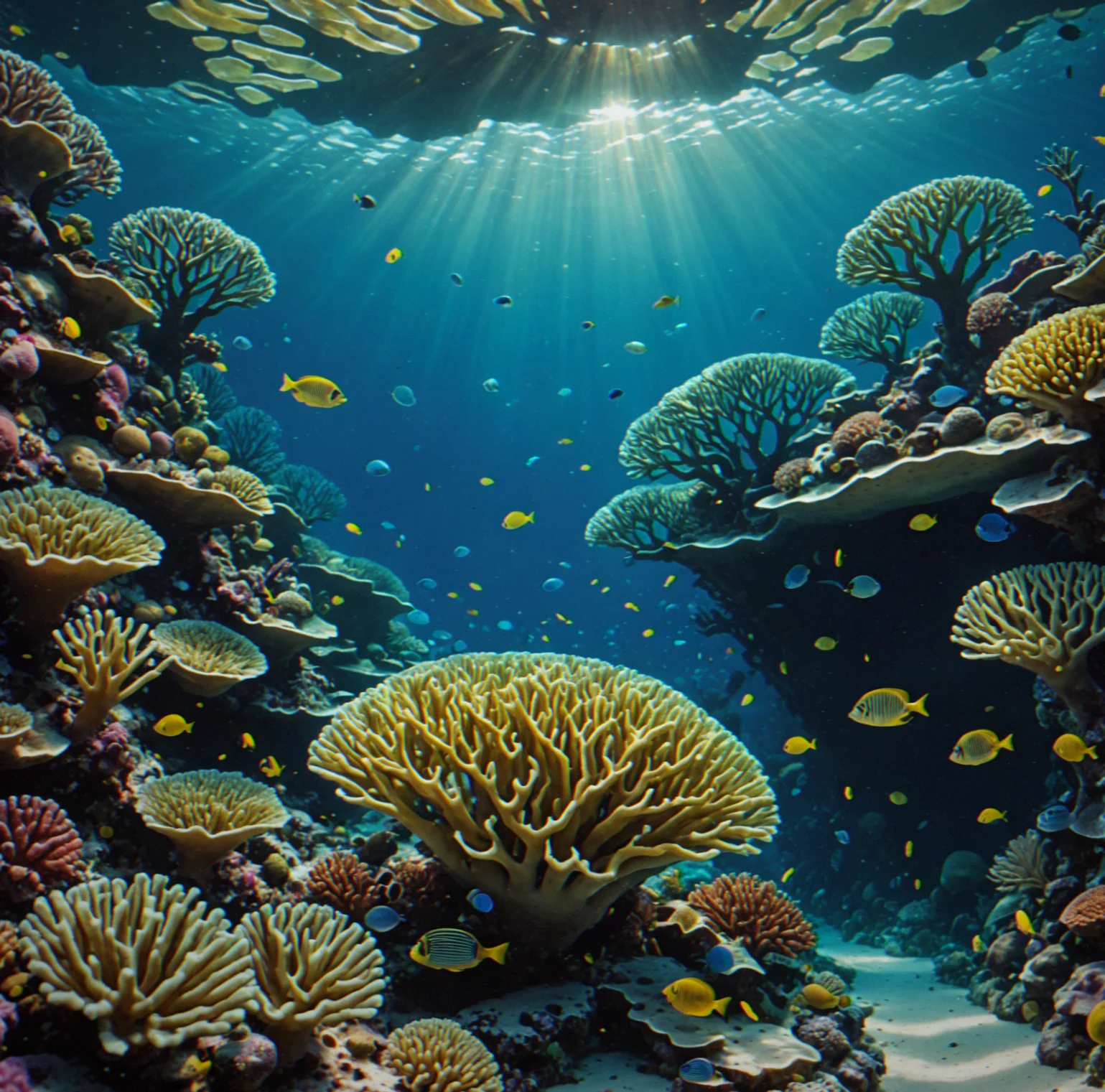 Microscopic cross-section illustration showing zooxanthellae algae inside coral polyp tissue